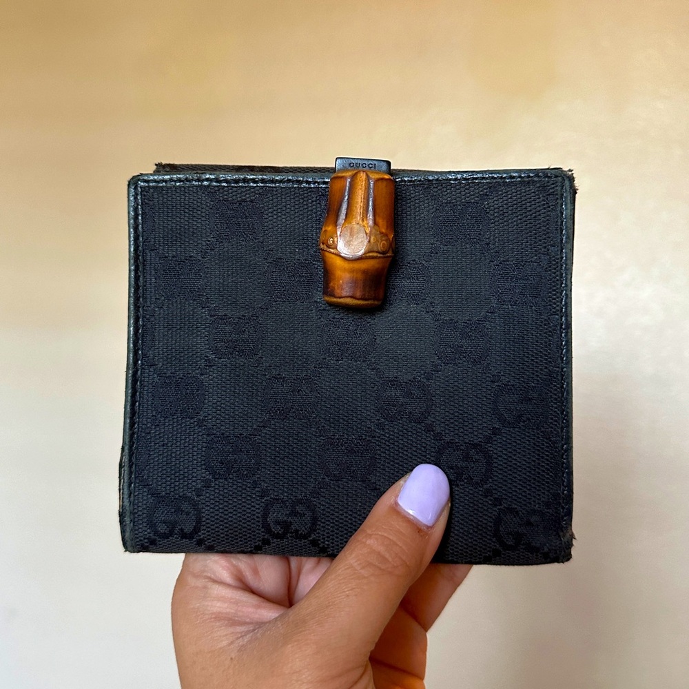 Gucci Monogram Canvas Bamboo Wallet